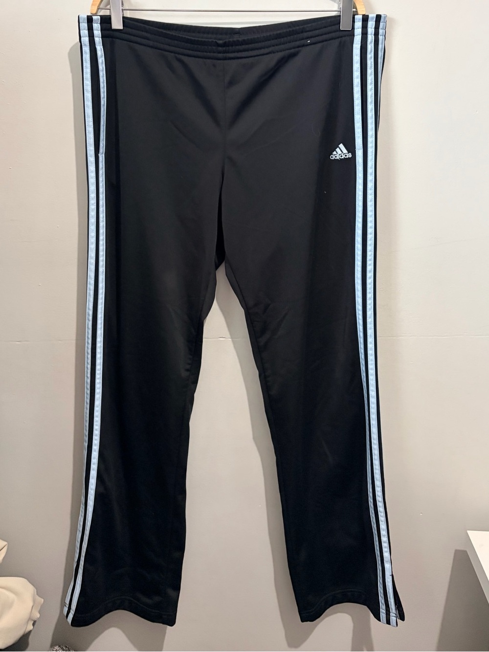 Vintage Y2K Adidas 3-Stripes Black Light Blue Open Hem Track Pants